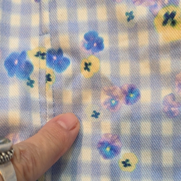 NEW $269 FOR LOVE AND LEMONS BRIGITTA FLORAL GINGHAM DENIM MINI DRESS W/ROSE S - Picture 8 of 13